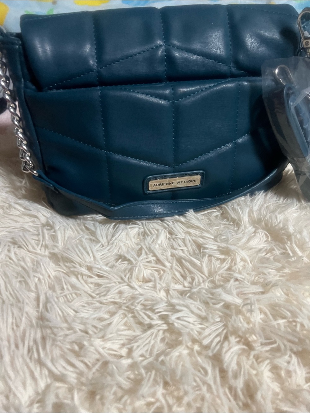 Adrienne Vittadini Teal Quilted Mini Crossbody with Chain Detail